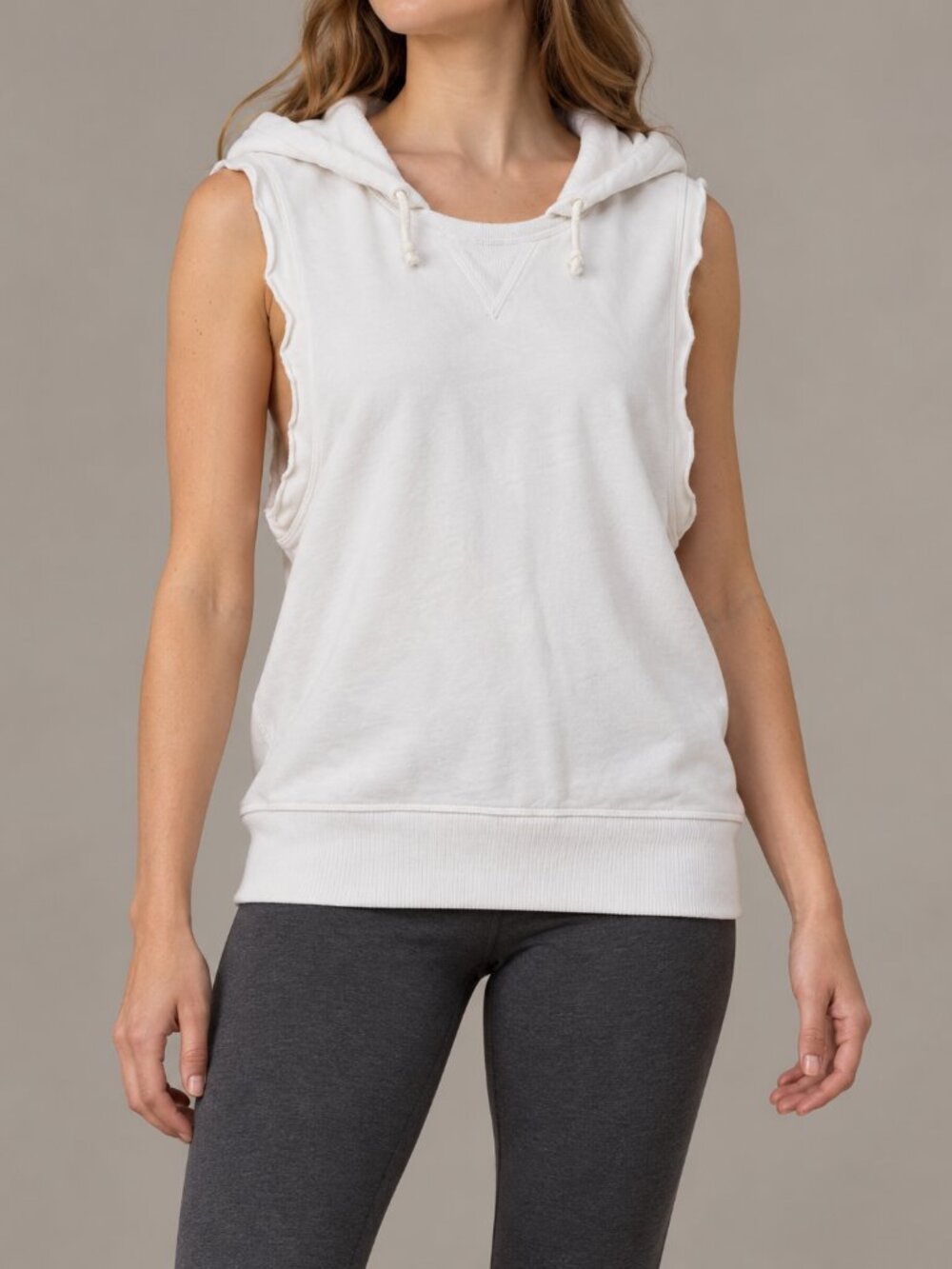 FP Movement Free People White Cotton Blend Sleeveless Hoodie Size Small